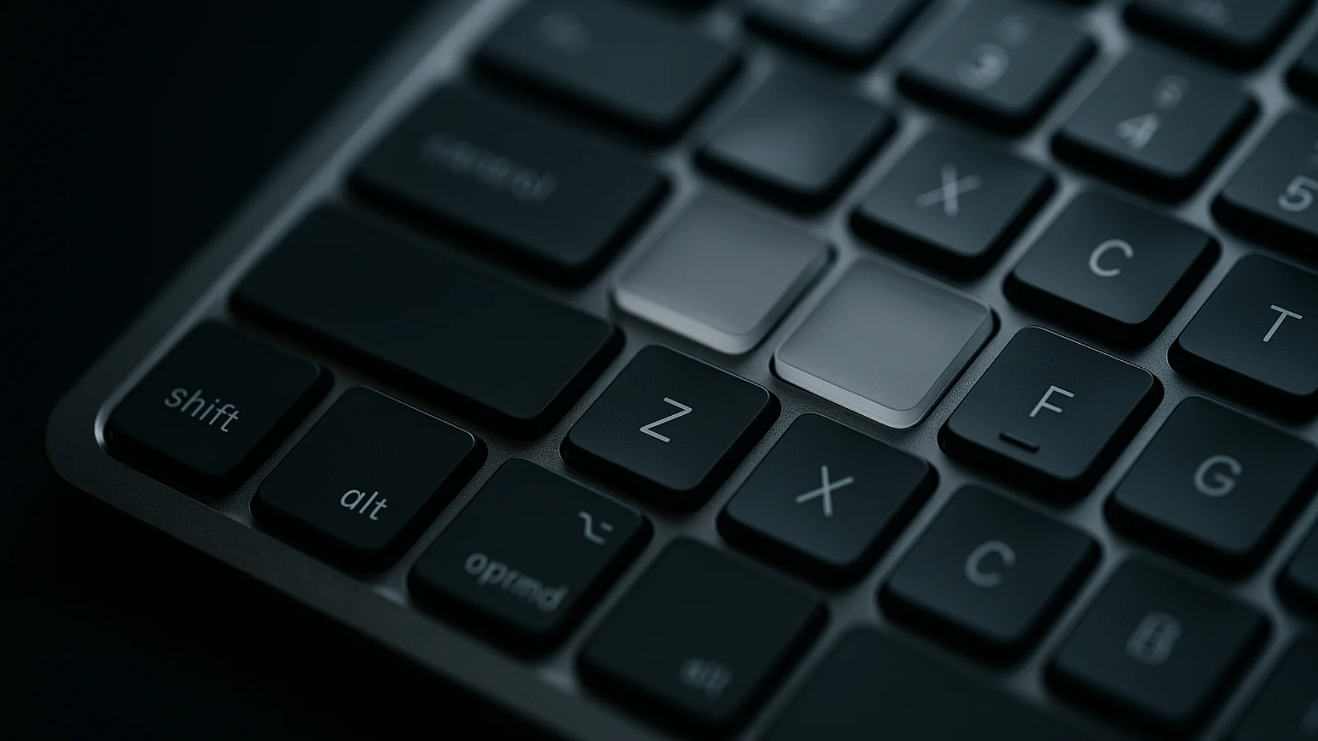 Clavier moderne avec touches translucides illustrant le concept de caractère spécial invisible