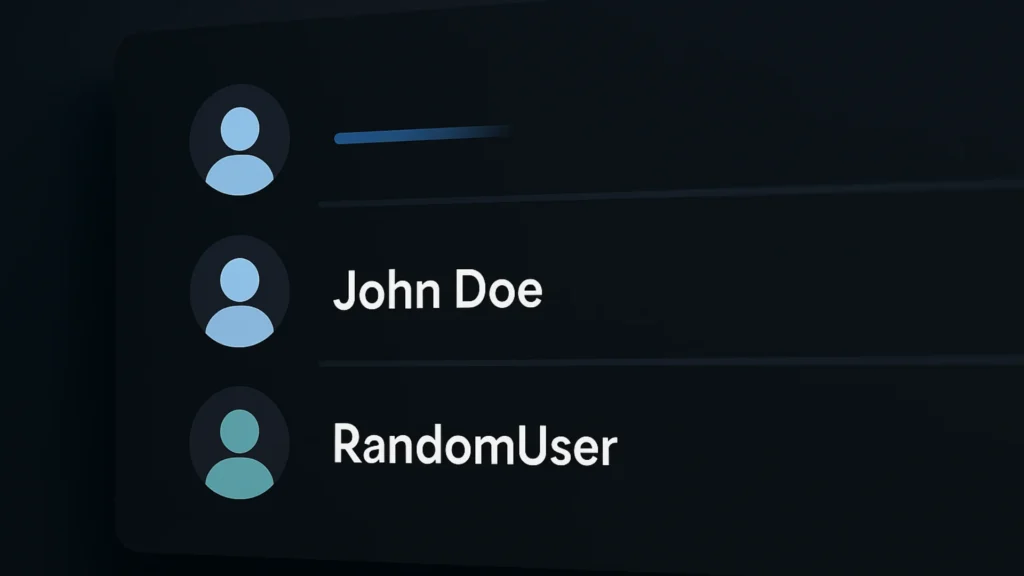Interface Discord affichant un pseudo invisible grâce à un caractère spécial invisible, entouré de profils classiques