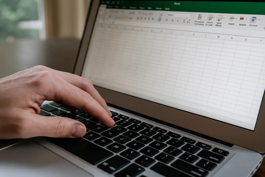 Utilisation d’un raccourci clavier pour Excel sur un ordinateur portable avec feuille de calcul ouverte